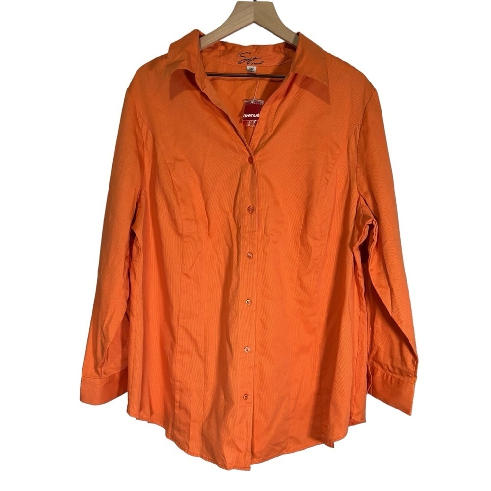 NWT Avenue Soft Button Up Long Orange Shirt Sleeve Women’s Size 22/24